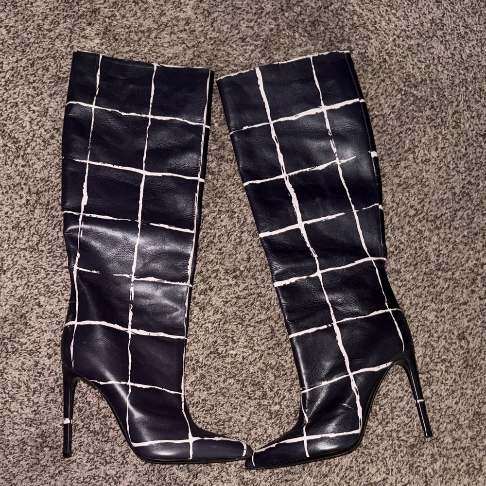 Balenciaga Black and White Checkered Women's Boots